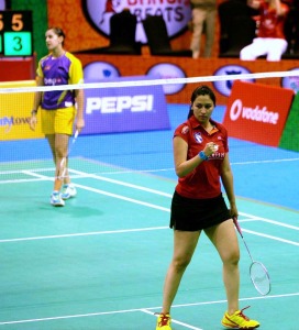 Jwala GUTTA (R) of Delhi Smashers won XD match ~photo courtesy of IBL